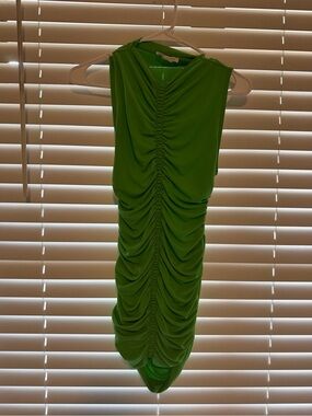 Zara Neon Green Ruched Sleeveless Mini Dress